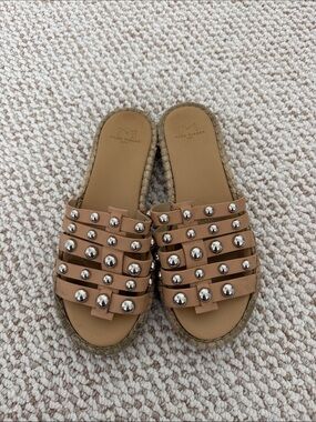 Marc Fisher Tan Studded Multi-Strap Slide Mules